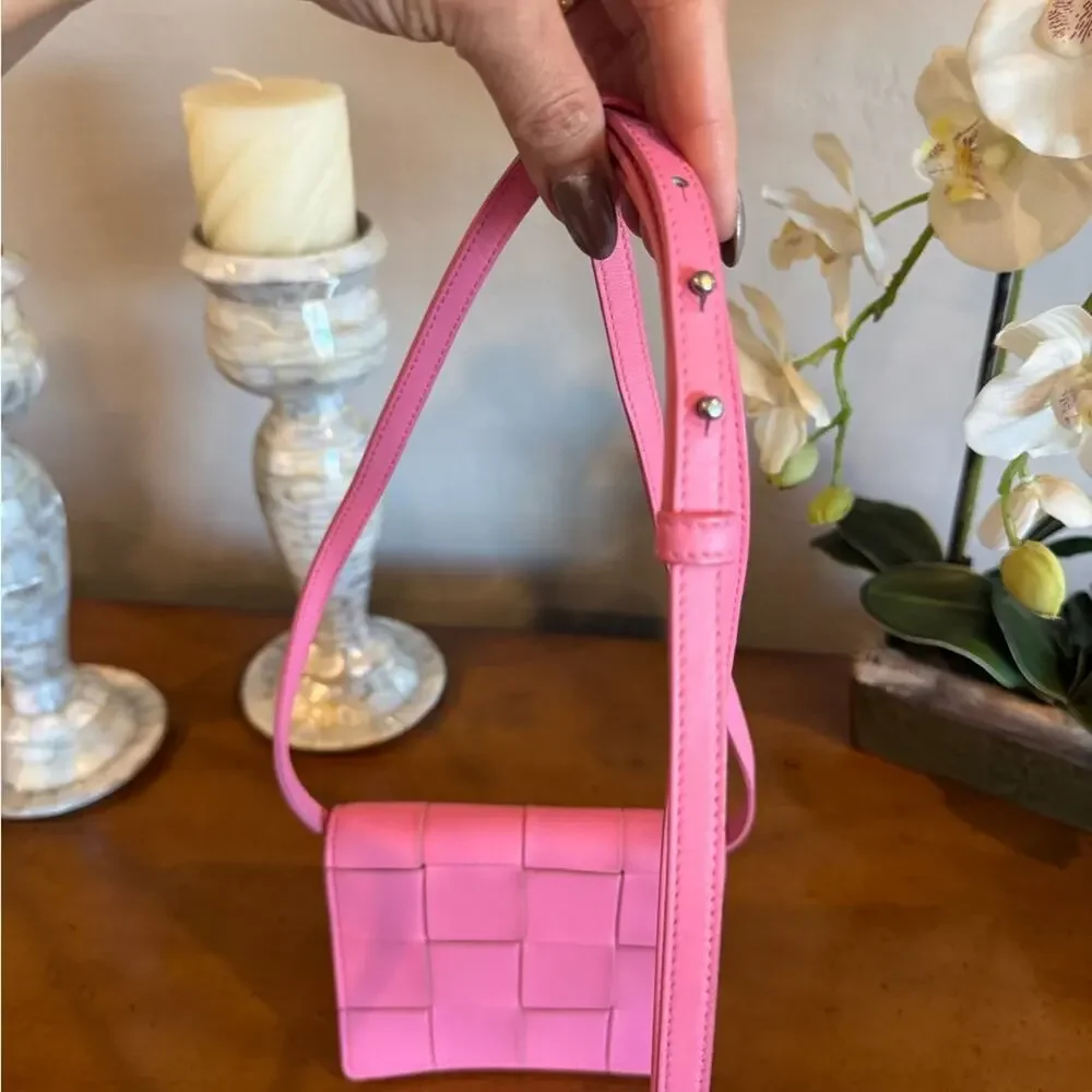 Bottega Veneta Pink Leather Crossbody Bag Suede Lining Snap Closure - Picture 6 of 10